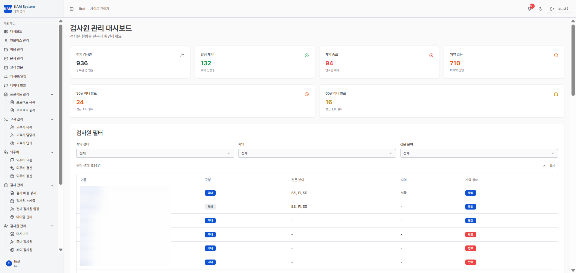 검사원 관리 대시보드